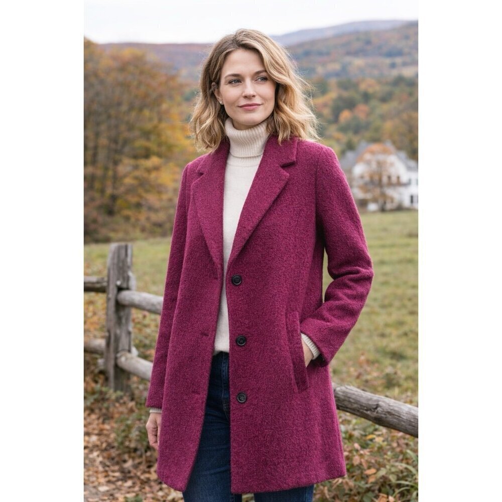 Garnet Hill Womens Sadie Coat Sz Small Plum Purple Boucle Wool Minimalist Jacket